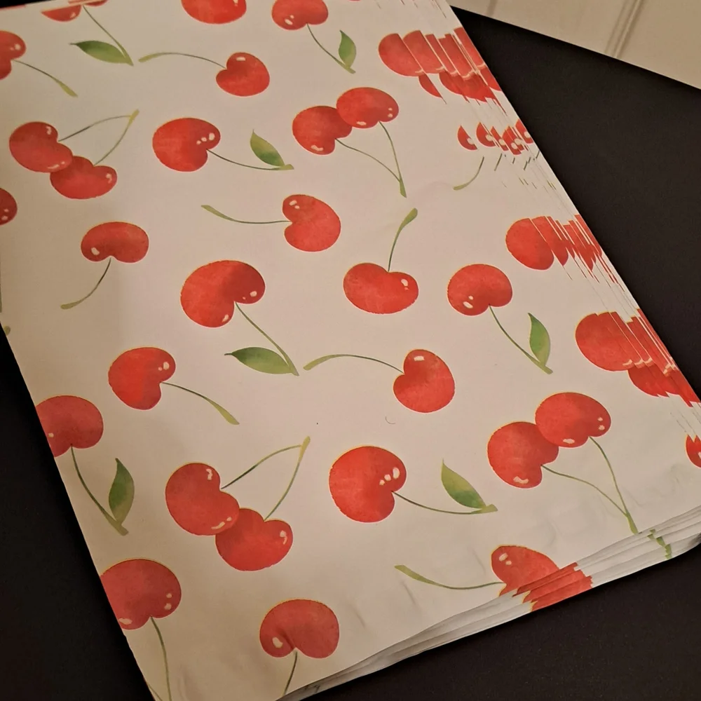 15 ct Cherry Printed Poly Mailers - Red and White 10×13